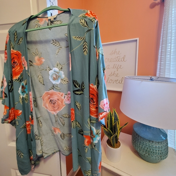 Umgee Tops - Umgee Teal Floral Kimono